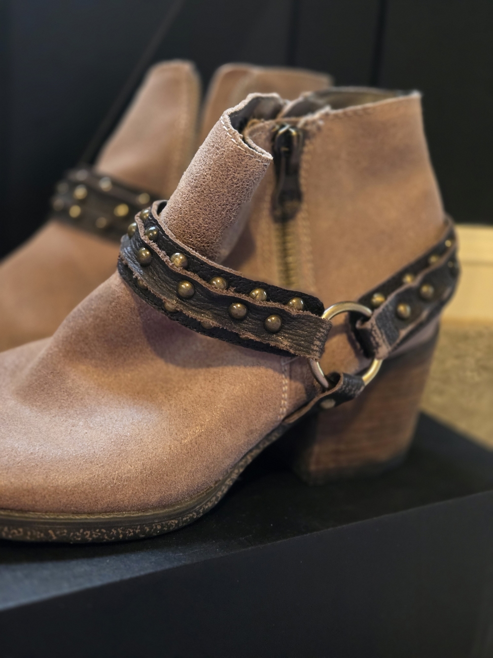 Crown Vintage Taupe Suede Studded Ankle Booties